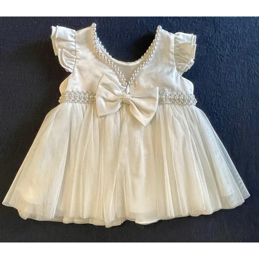 Couture Princess Dress White Bling Baby Girls Size 6 Months Party Holiday Pearls